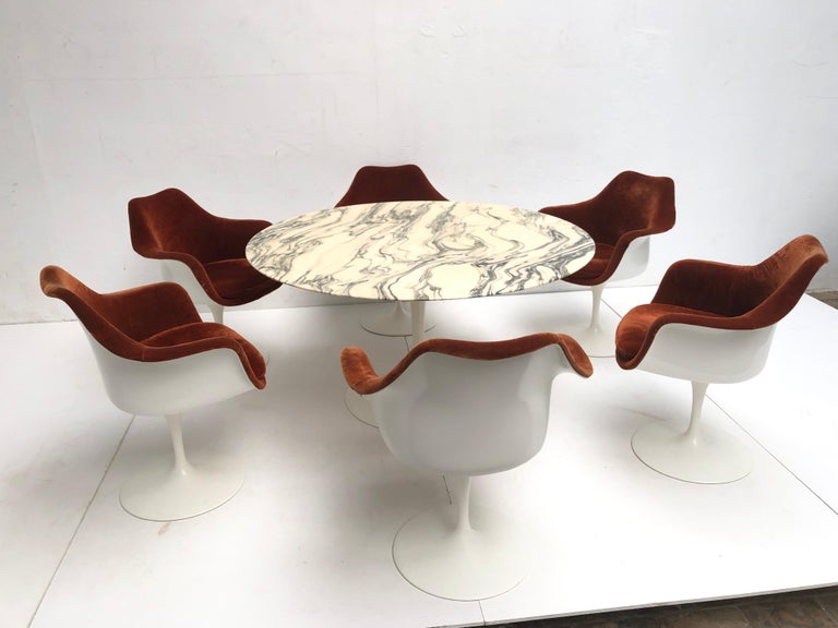 Original Eero Saarinen MarbleTop Tulip Dining Table and Chairs Knoll