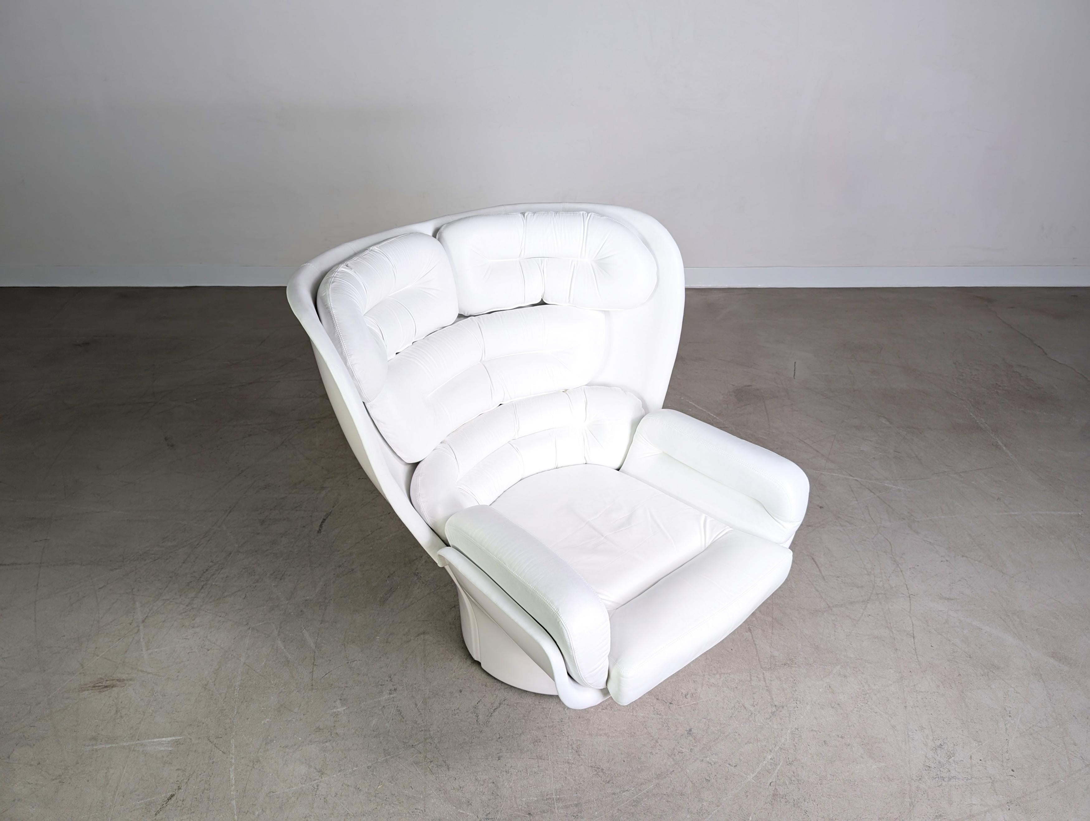 Leather Original Elda chair Joe Colombo Sessel Vintage Comfort Leder weiß For Sale