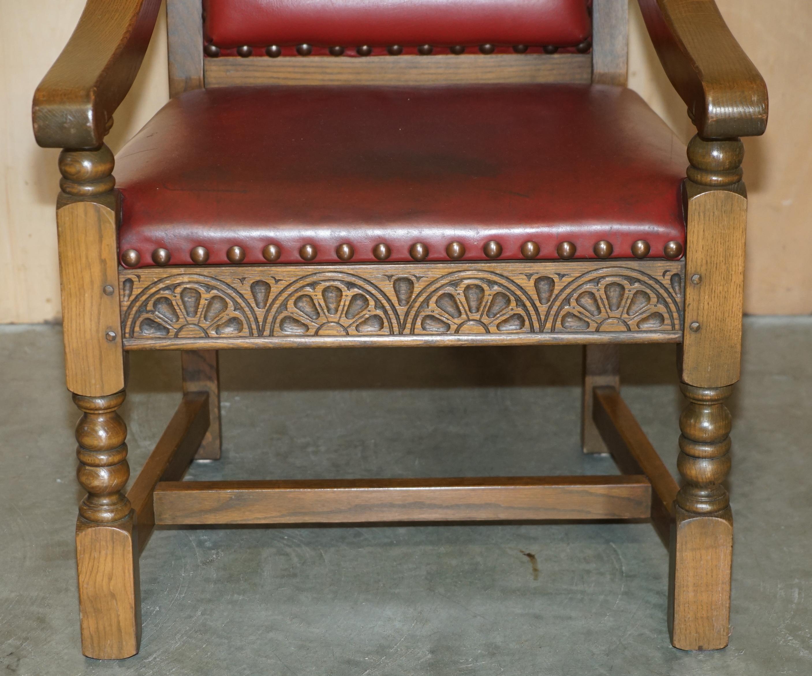 Original Elizabeth II Silver Jubilee Throne Armchair English Oxblood Oak Leather For Sale 4