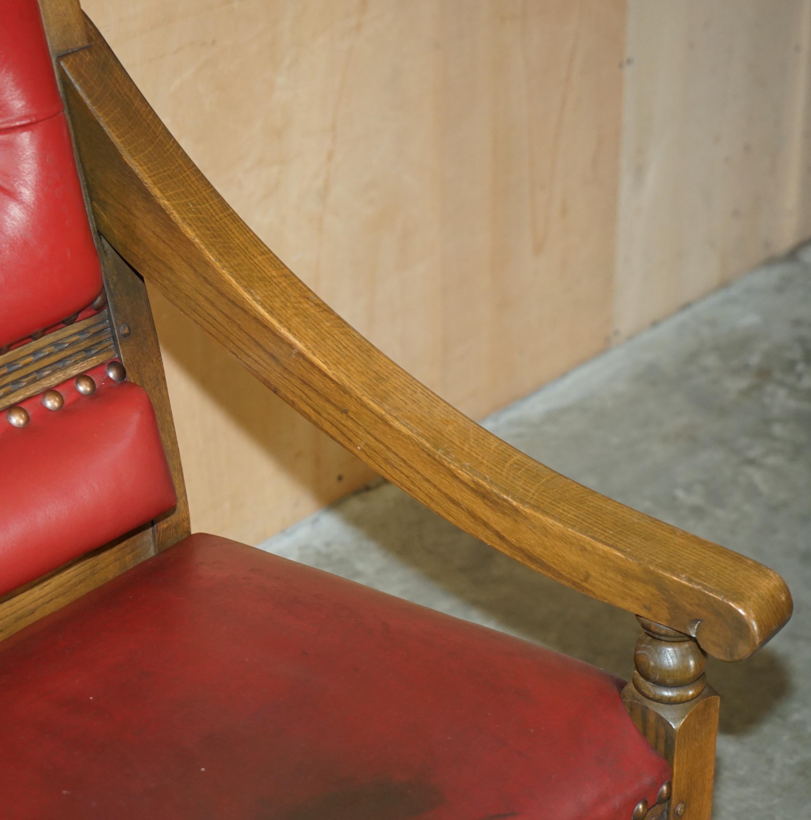 Original Elizabeth II Silver Jubilee Throne Armchair English Oxblood Oak Leather For Sale 5