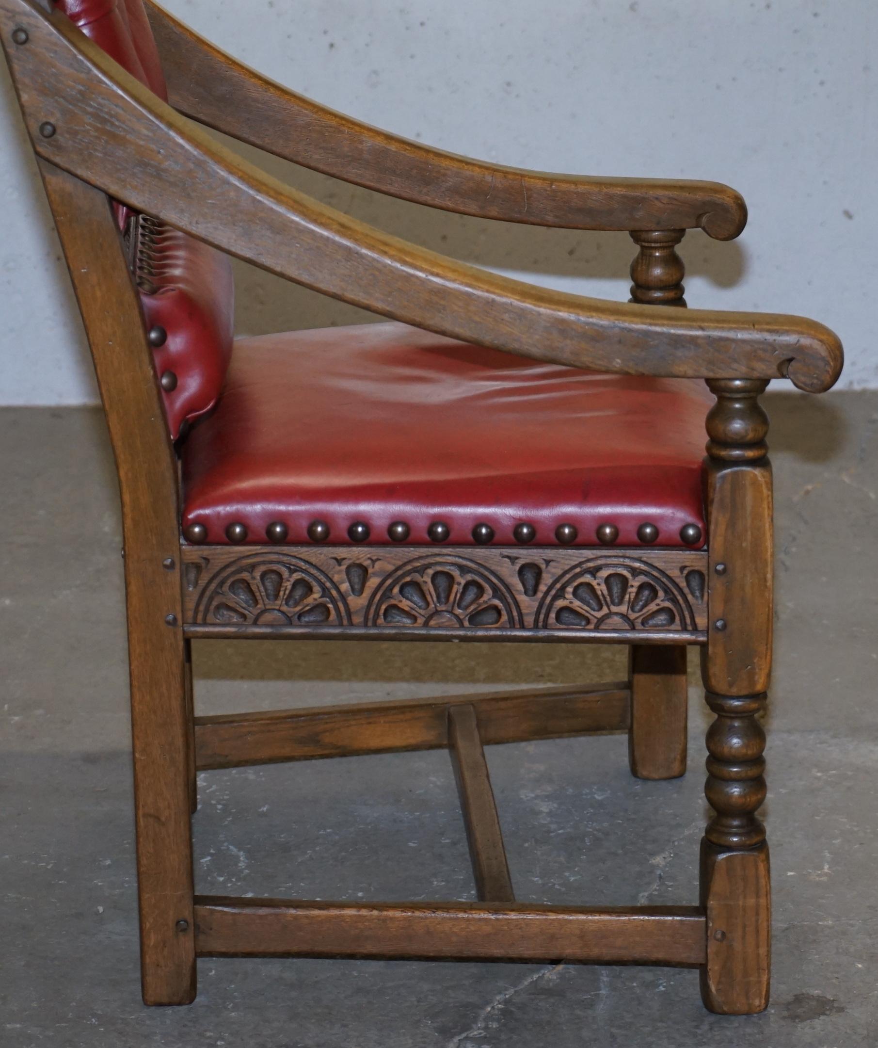 Original Elizabeth II Silver Jubilee Throne Armchair English Oxblood Oak Leather 4