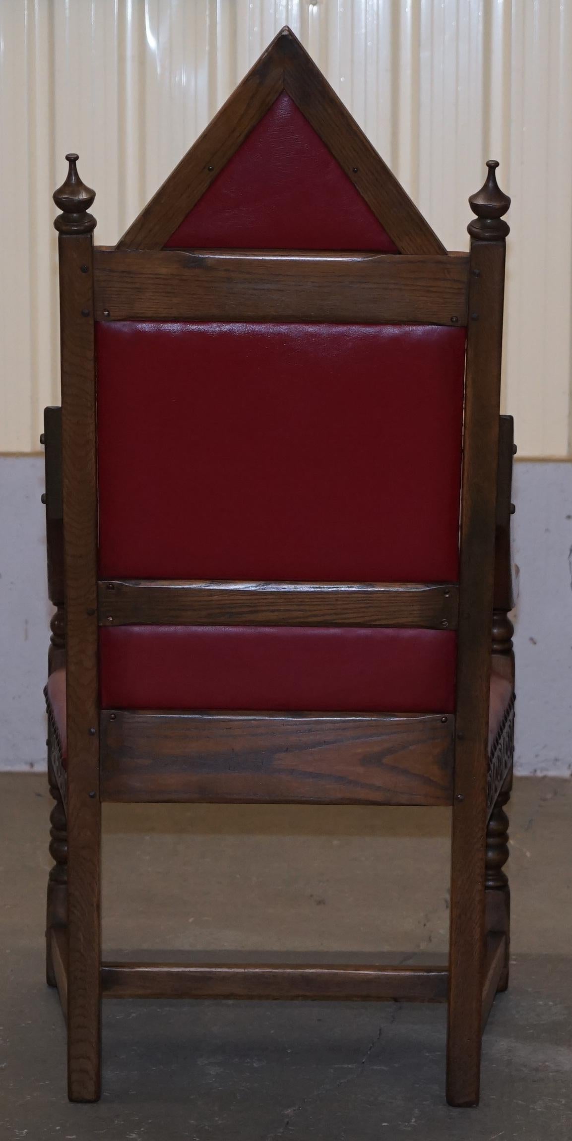 Original Elizabeth II Silver Jubilee Throne Armchair English Oxblood Oak Leather 4