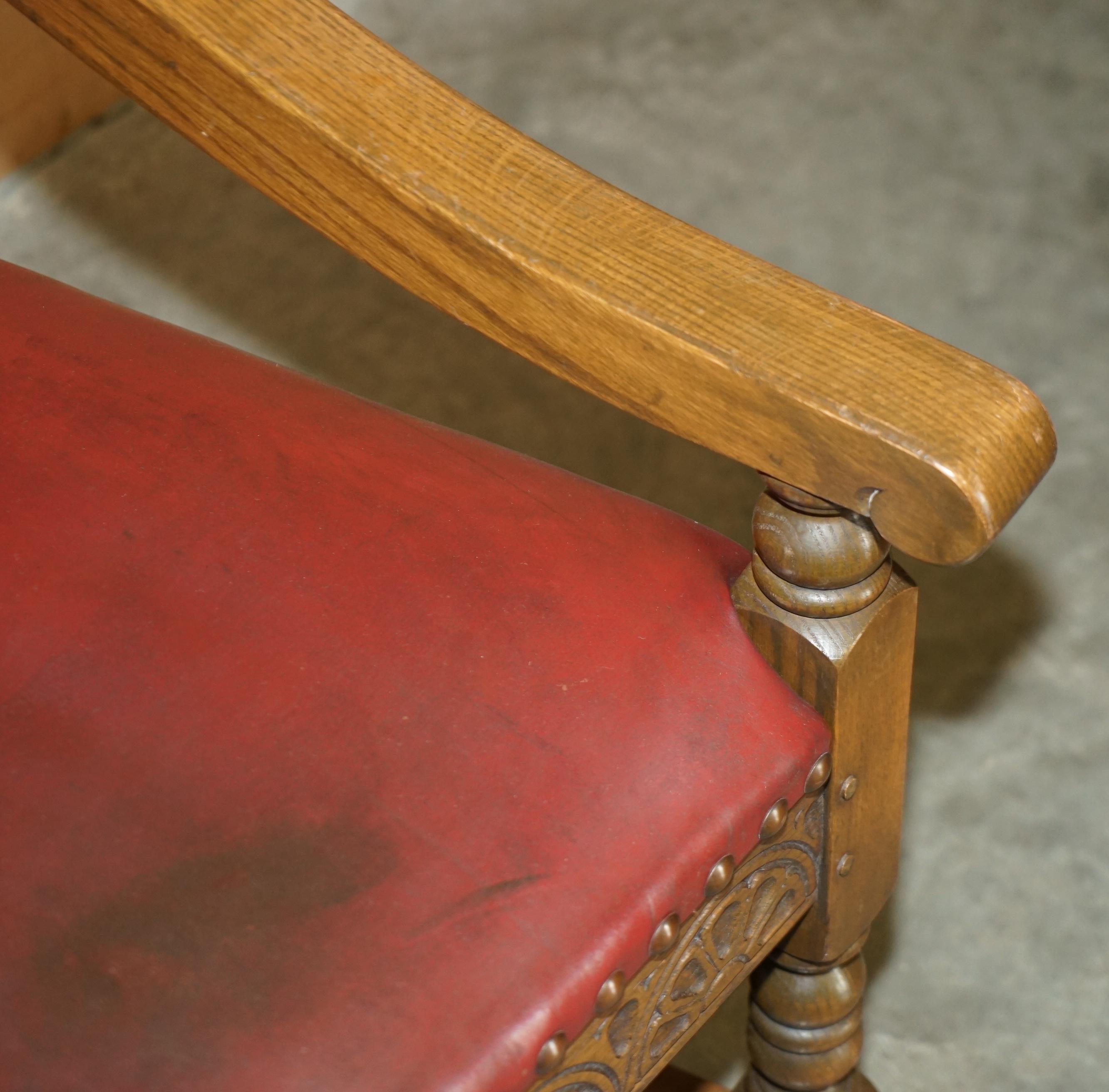 Original Elizabeth II Silver Jubilee Throne Armchair English Oxblood Oak Leather For Sale 7