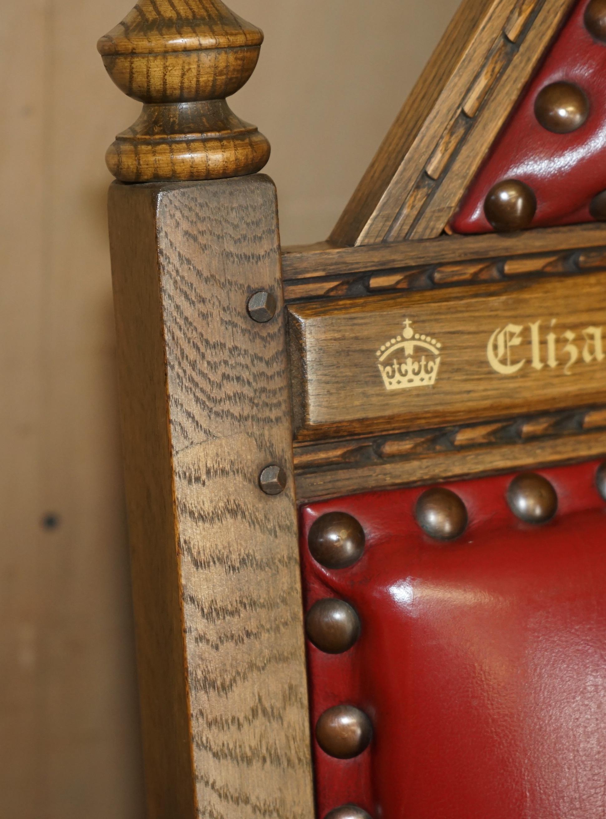 Original Elizabeth II Silver Jubilee Throne Armchair English Oxblood Oak Leather For Sale 8