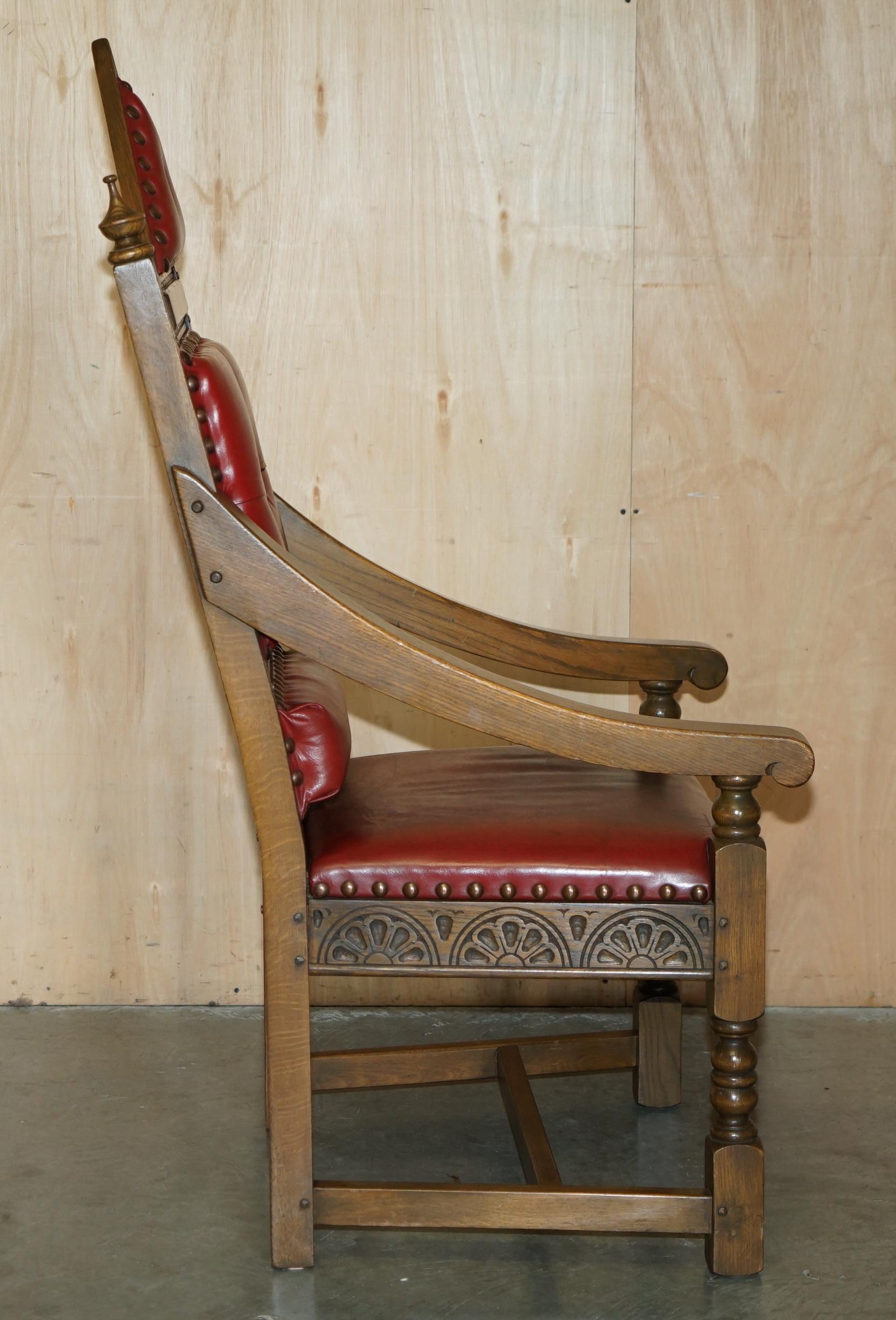 Original Elizabeth II Silver Jubilee Throne Armchair English Oxblood Oak Leather For Sale 9