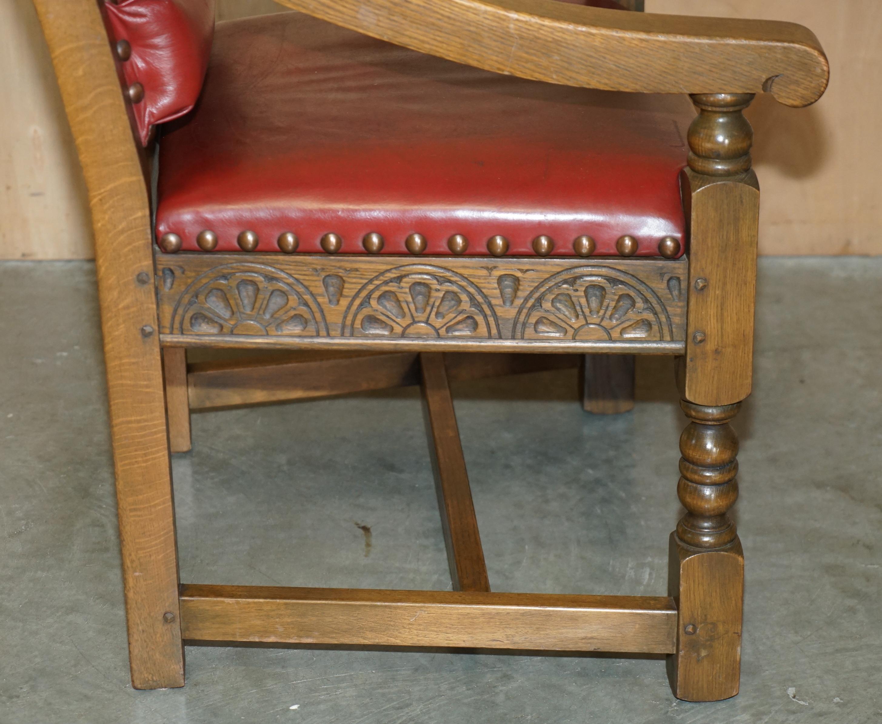 Original Elizabeth II Silver Jubilee Throne Armchair English Oxblood Oak Leather For Sale 10