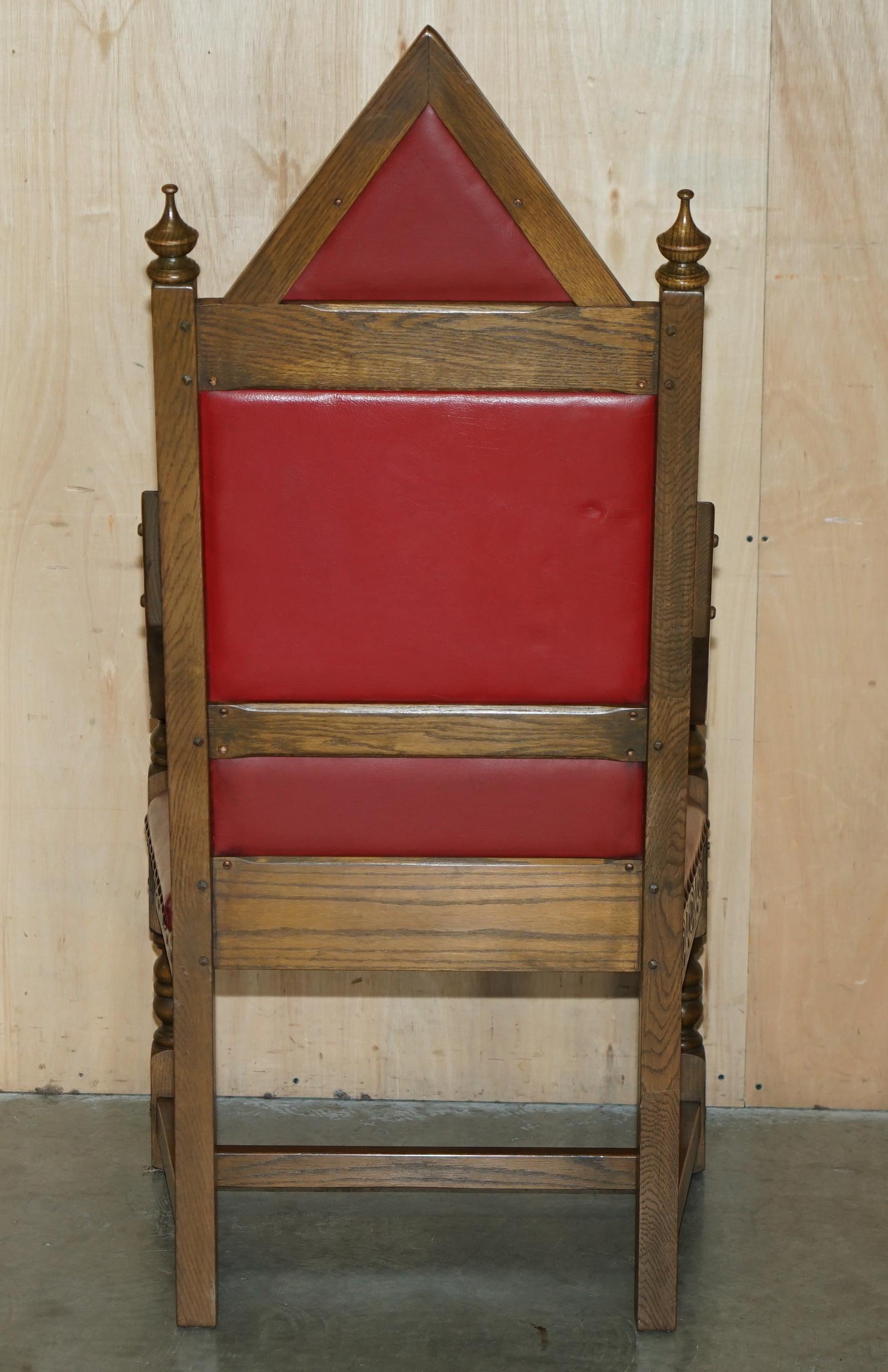 Original Elizabeth II Silver Jubilee Throne Armchair English Oxblood Oak Leather For Sale 11