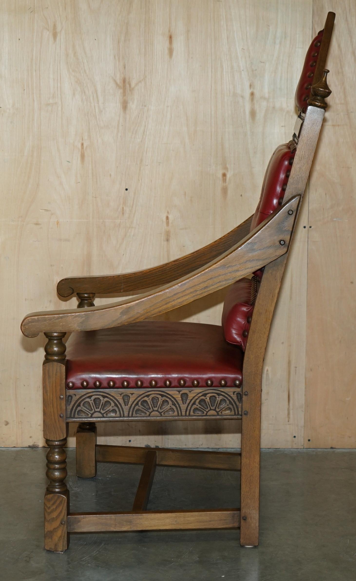 Original Elizabeth II Silver Jubilee Throne Armchair English Oxblood Oak Leather For Sale 12