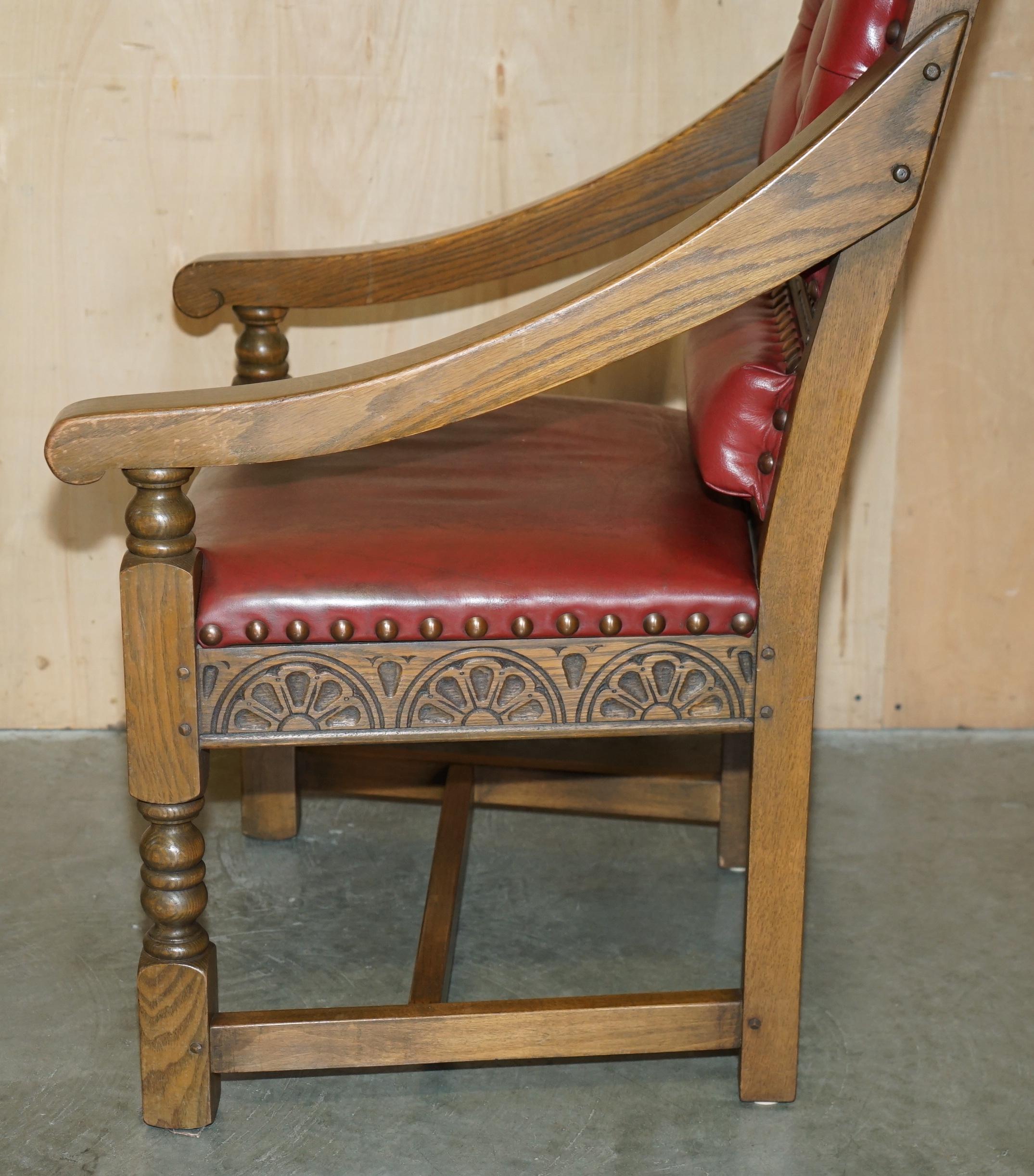Original Elizabeth II Silver Jubilee Throne Armchair English Oxblood Oak Leather For Sale 13