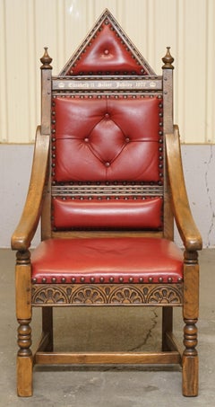 Original Elizabeth II Silver Jubilee Throne Armchair English Oxblood Oak Leather