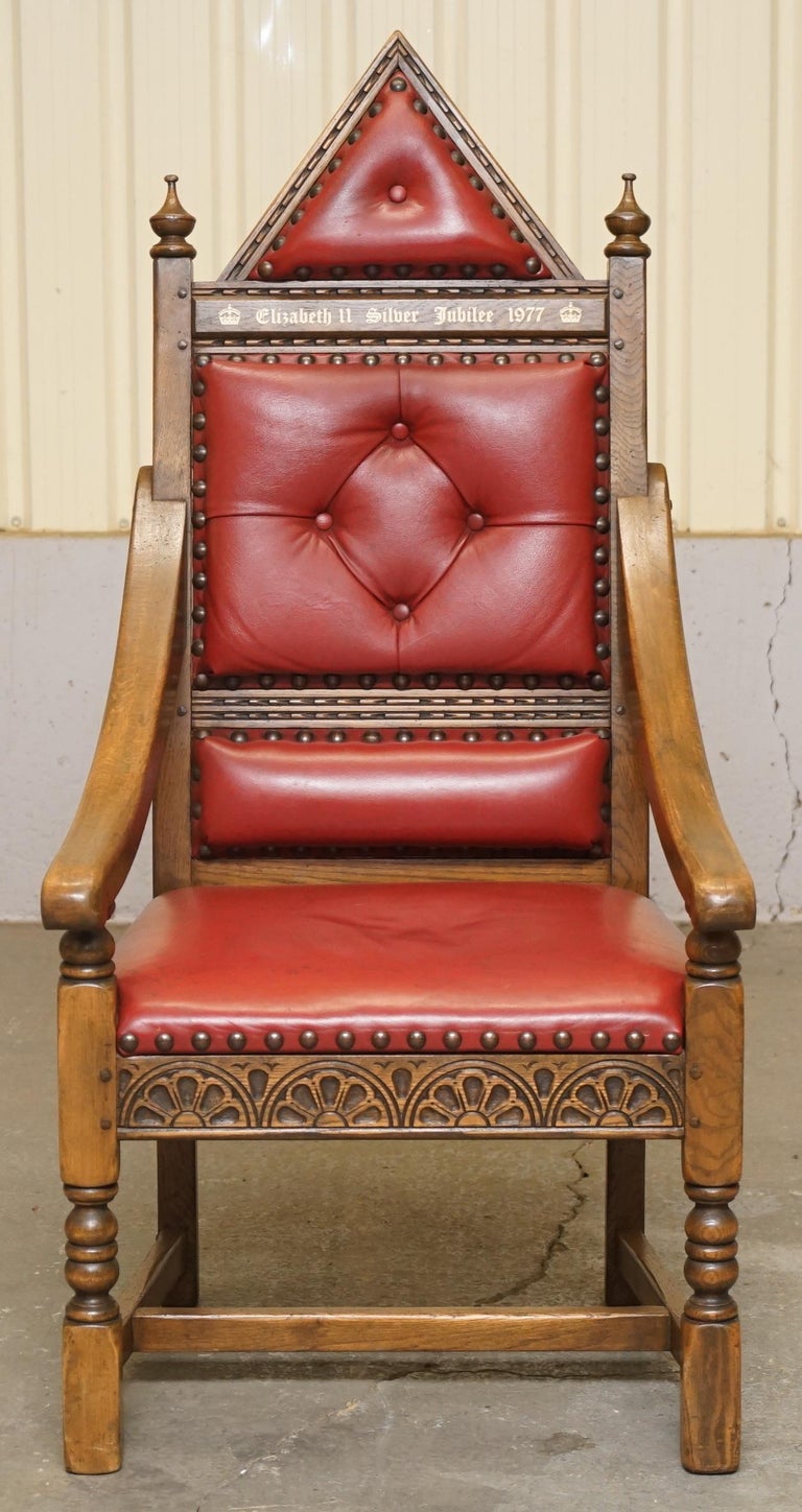 Original Elizabeth II Silver Jubilee Throne Armchair English Oxblood