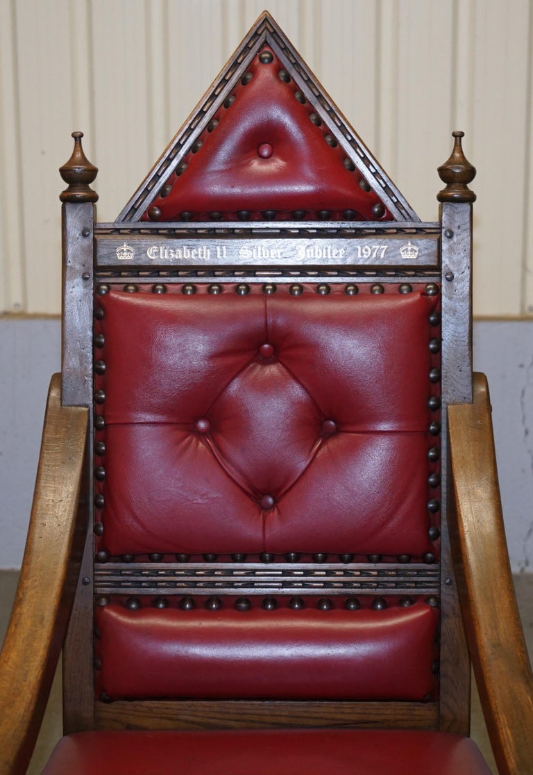 Original Elizabeth II Silver Jubilee Throne Armchair English Oxblood