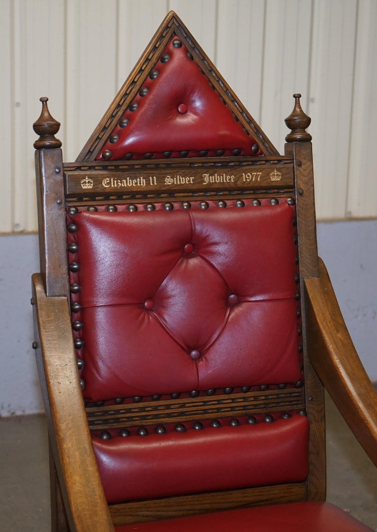 Original Elizabeth II Silver Jubilee Throne Armchair English Oxblood
