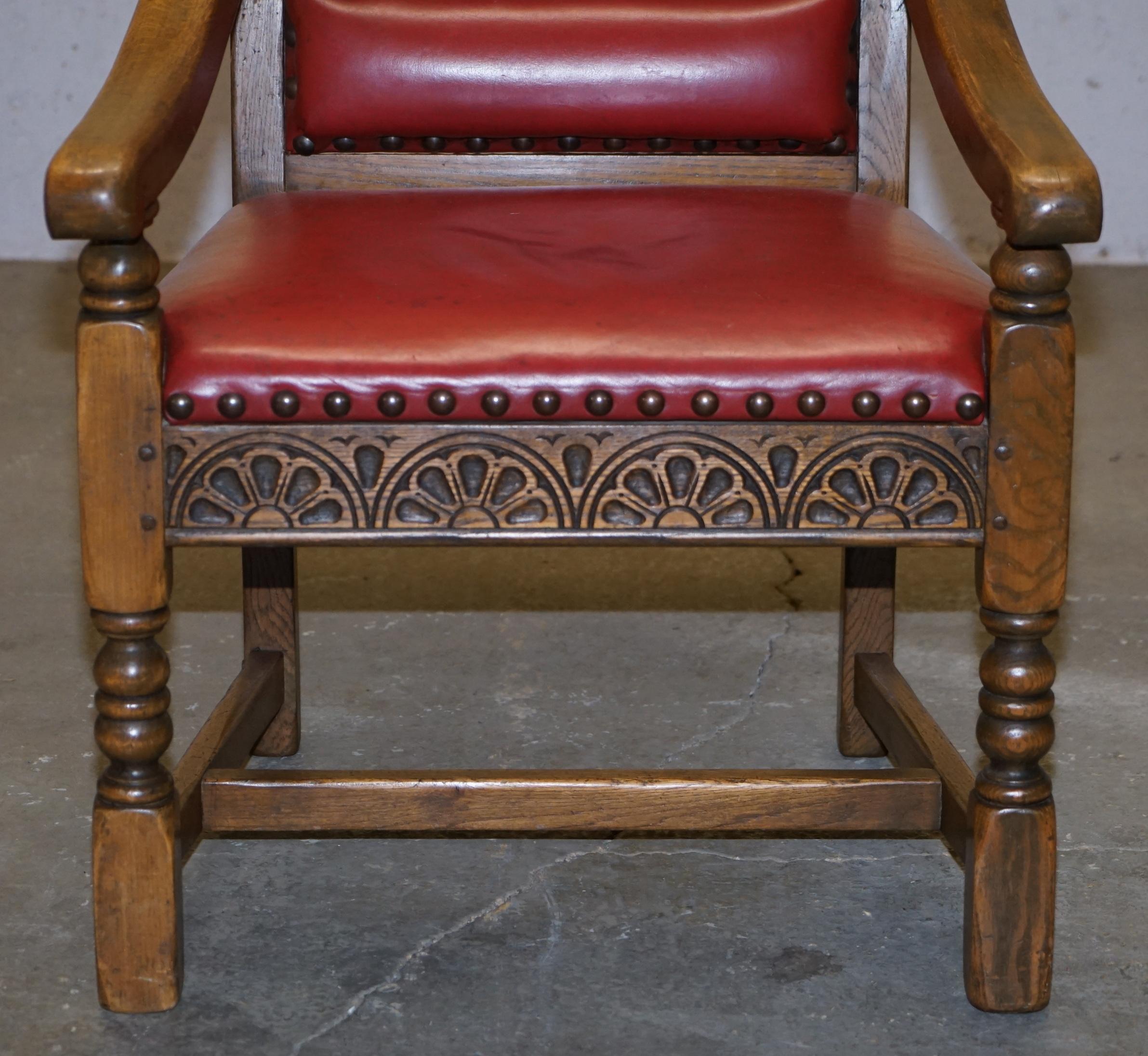 Original Elizabeth II Silver Jubilee Throne Armchair English Oxblood Oak Leather 1