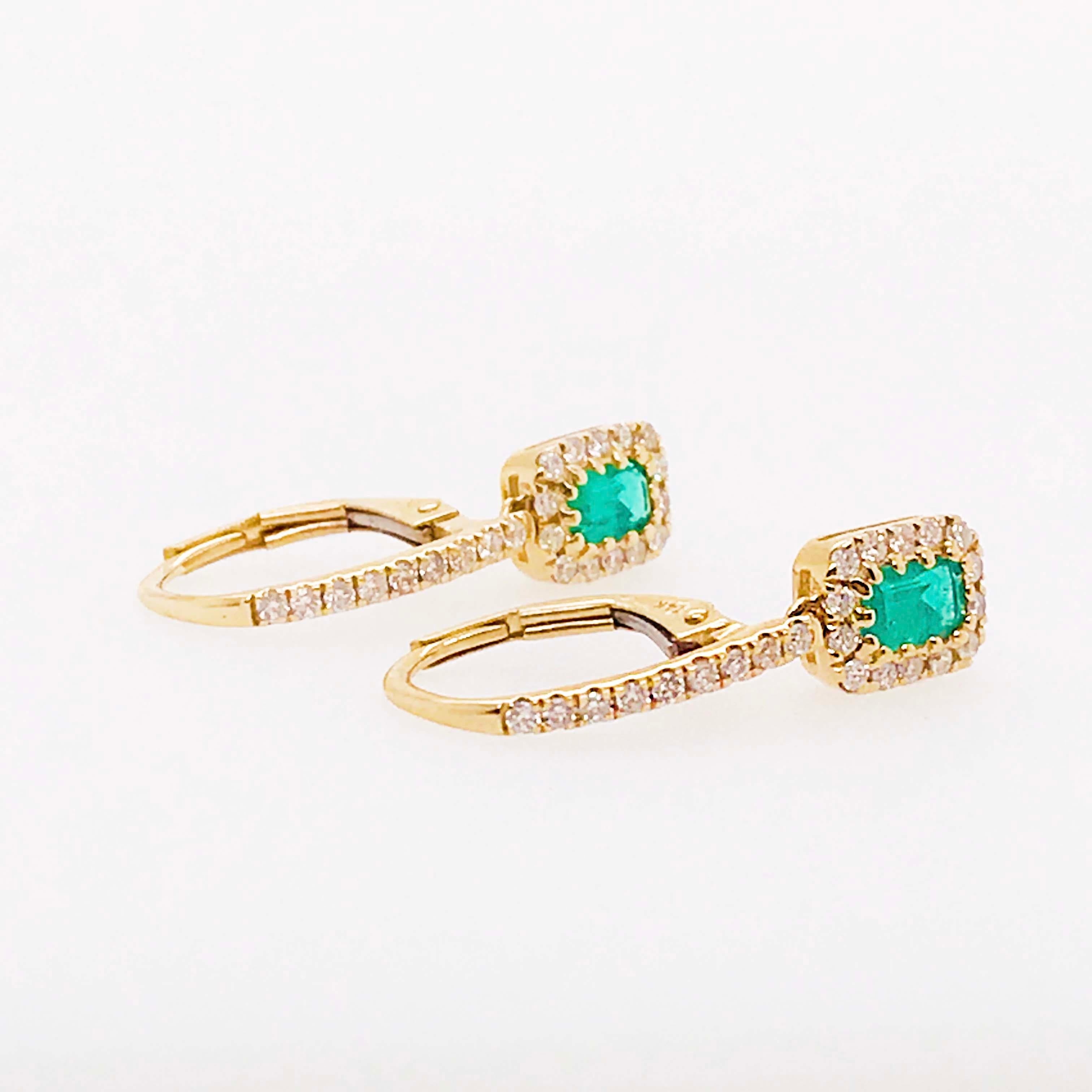 Women's Original Emerald and Diamond Earring Dangles in 14 Karat Yellow Gold