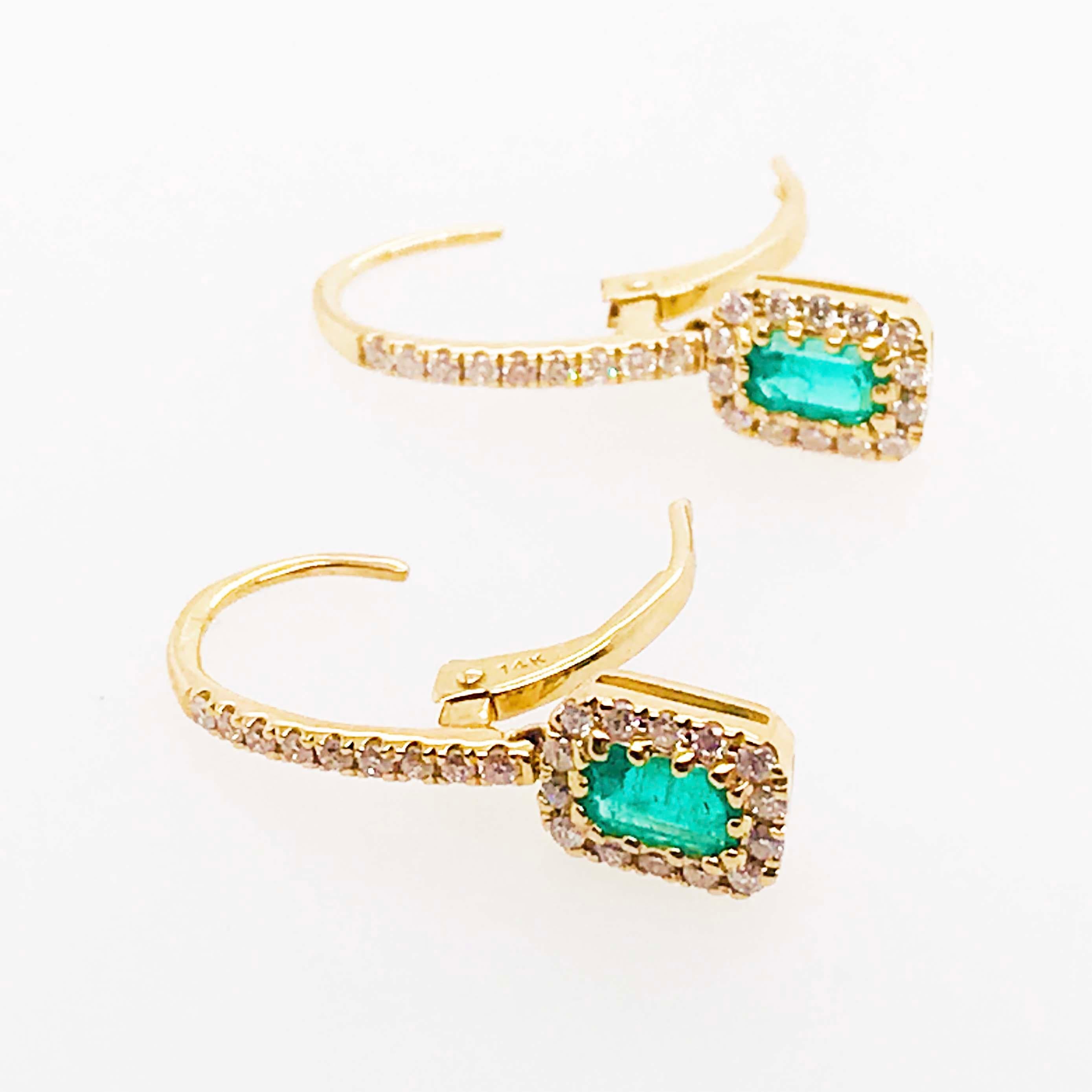 Original Emerald and Diamond Earring Dangles in 14 Karat Yellow Gold 1