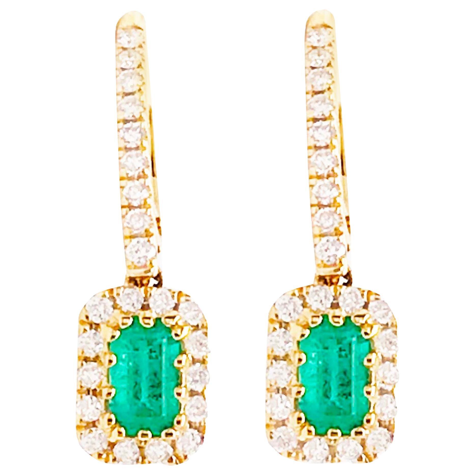 Original Emerald and Diamond Earring Dangles in 14 Karat Yellow Gold