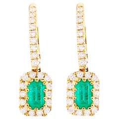 Original Emerald and Diamond Earring Dangles in 14 Karat Yellow Gold