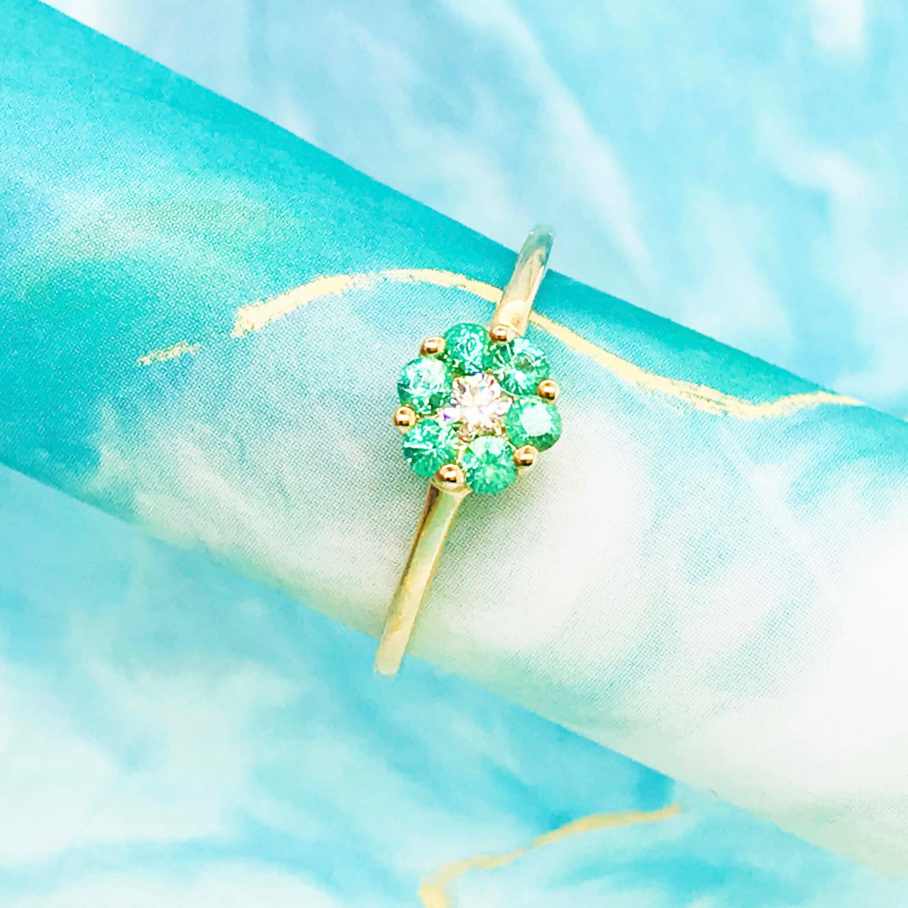 Original Emerald and Diamond Cluster Flower Ring, May Birthstone Ring 5
