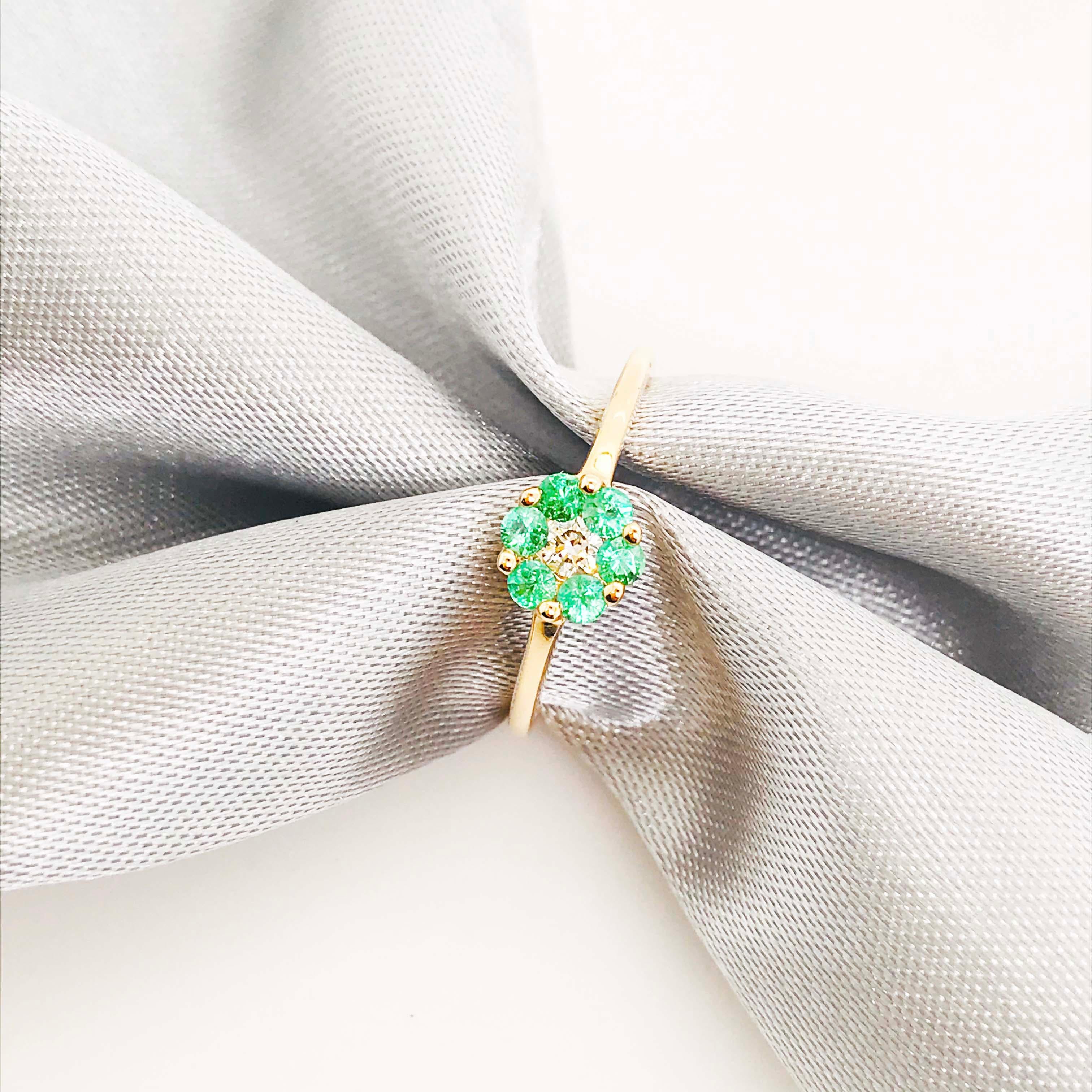 Original Emerald and Diamond Cluster Flower Ring, May Birthstone Ring 6