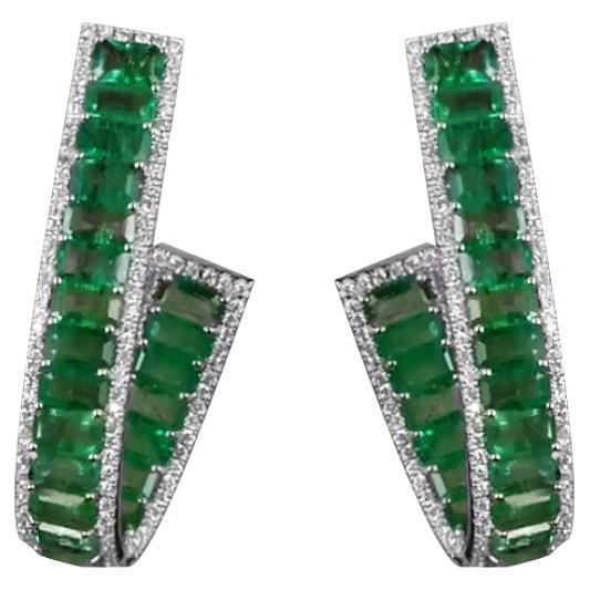 Original Smaragd-Diamant-Ohrringe für Sie, elegantes Weiß 18K Gold