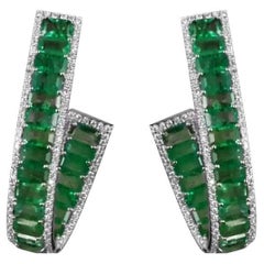 Original Emerald Diamond Elegant White 18K Gold Earrings for Her