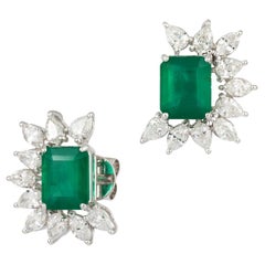 Original Emerald Diamond Elegant White 18K Gold Earrings Stud for Her