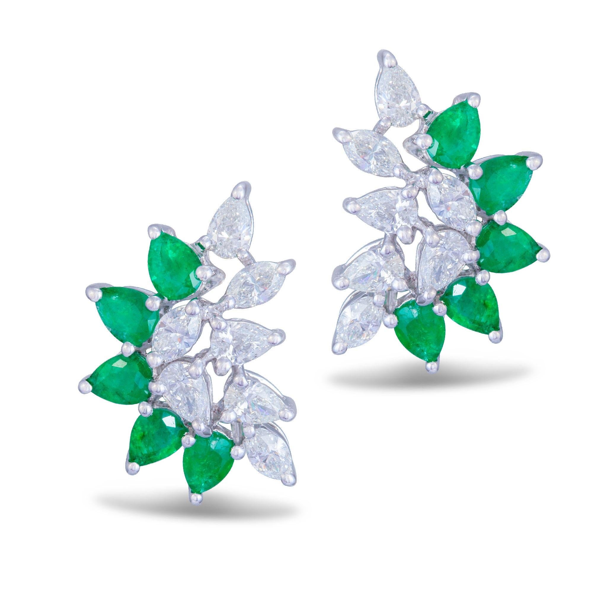Marquise Cut Original Emerald Diamond White 18 Karat Gold Earrings for Her For Sale
