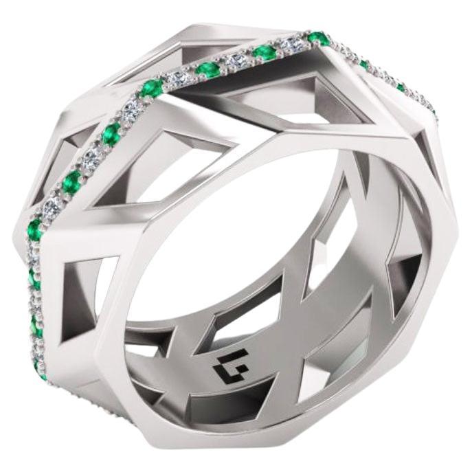Original Smaragd Weißer Diamant Band Eleganter Weißer 18K Gold Ring für Her für Him