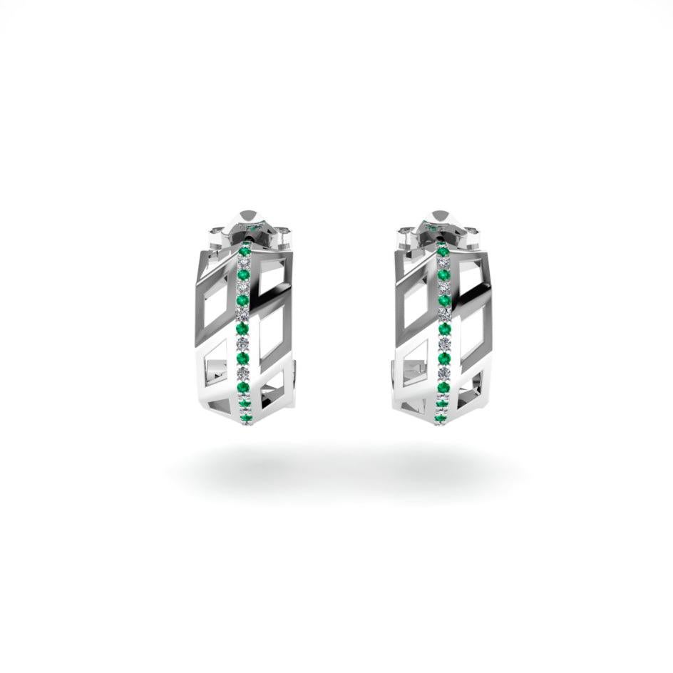 Modern Original Emerald White Diamond Elegant White 18K Gold Earrings for Her for Him For Sale