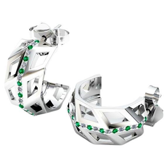 Original Emerald White Diamond Elegant White 18K Gold Earrings for Her for Him For Sale