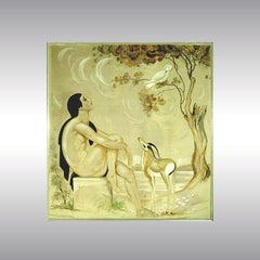 Pintura Art Déco original de Emile Aubry "La Voix De Pan", Groupe Symbolique