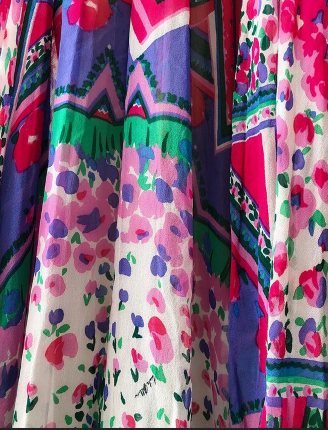 Original Emilia Bellini Seda Pura 1960 Firma Maxivestido 60s 70s Diosa en venta 5