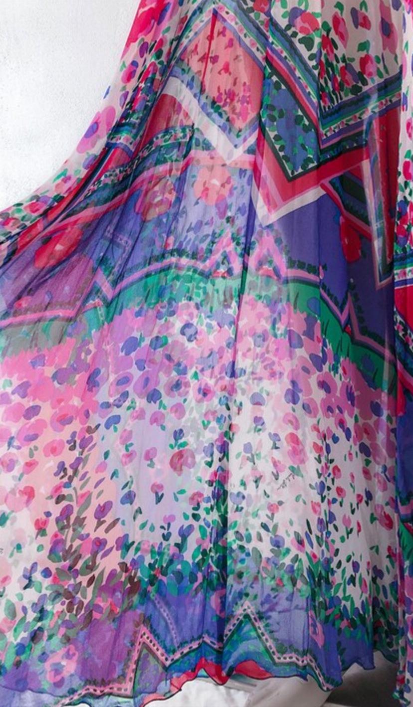 Original Emilia Bellini Seda Pura 1960 Firma Maxivestido 60s 70s Diosa en venta 4