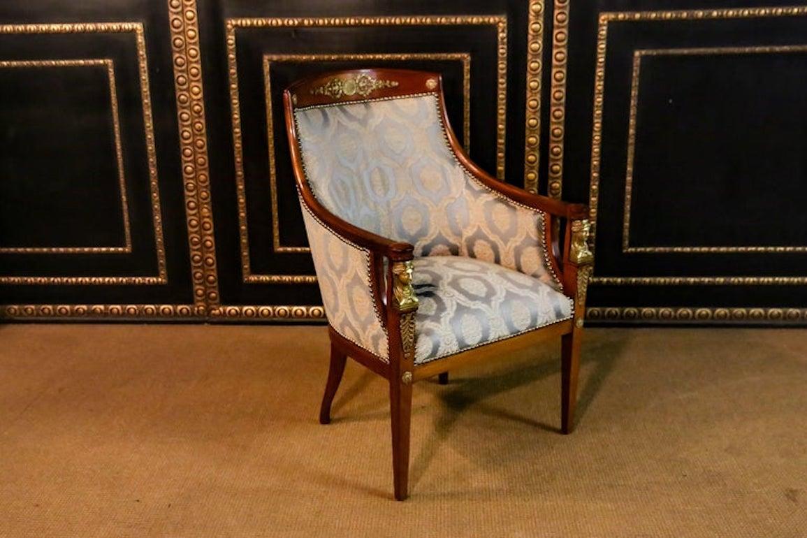 Original antique Empire Armchair circa 1860-1880 Massive Mahogany bronze For Sale 4