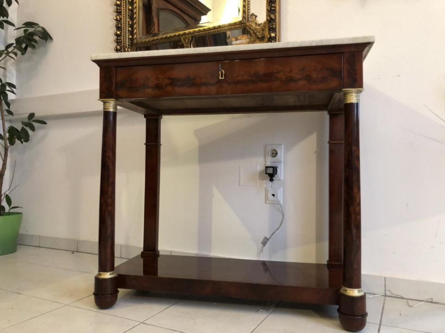 English Original Empire Console Table or Wall Console with Marble Top