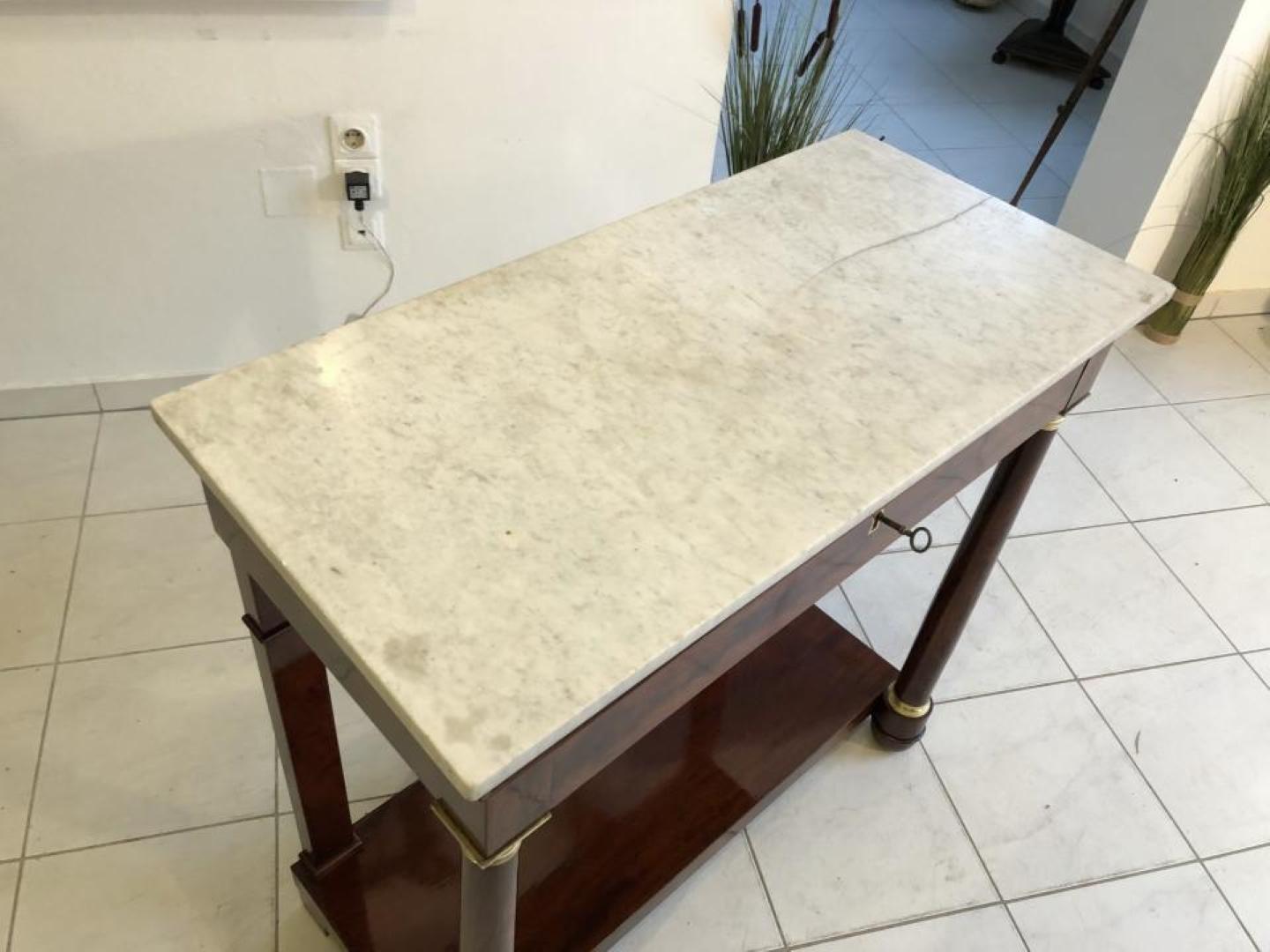 Hand-Crafted Original Empire Console Table or Wall Console with Marble Top