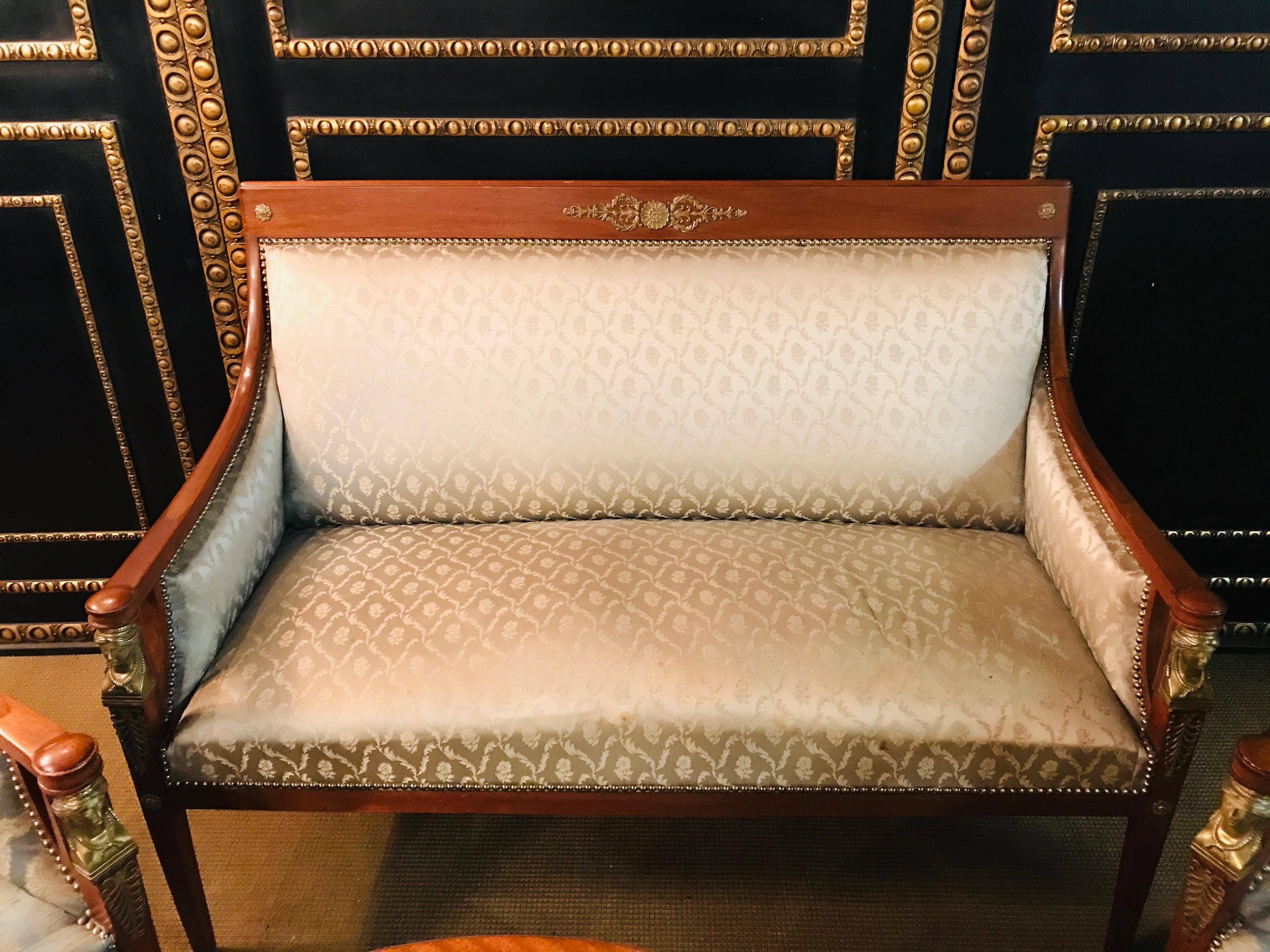 Original Empire-Set aus einem Sofa, 2 Sessel und 1 Tisch Mahagoni mit Bronzefigur im Angebot 5
