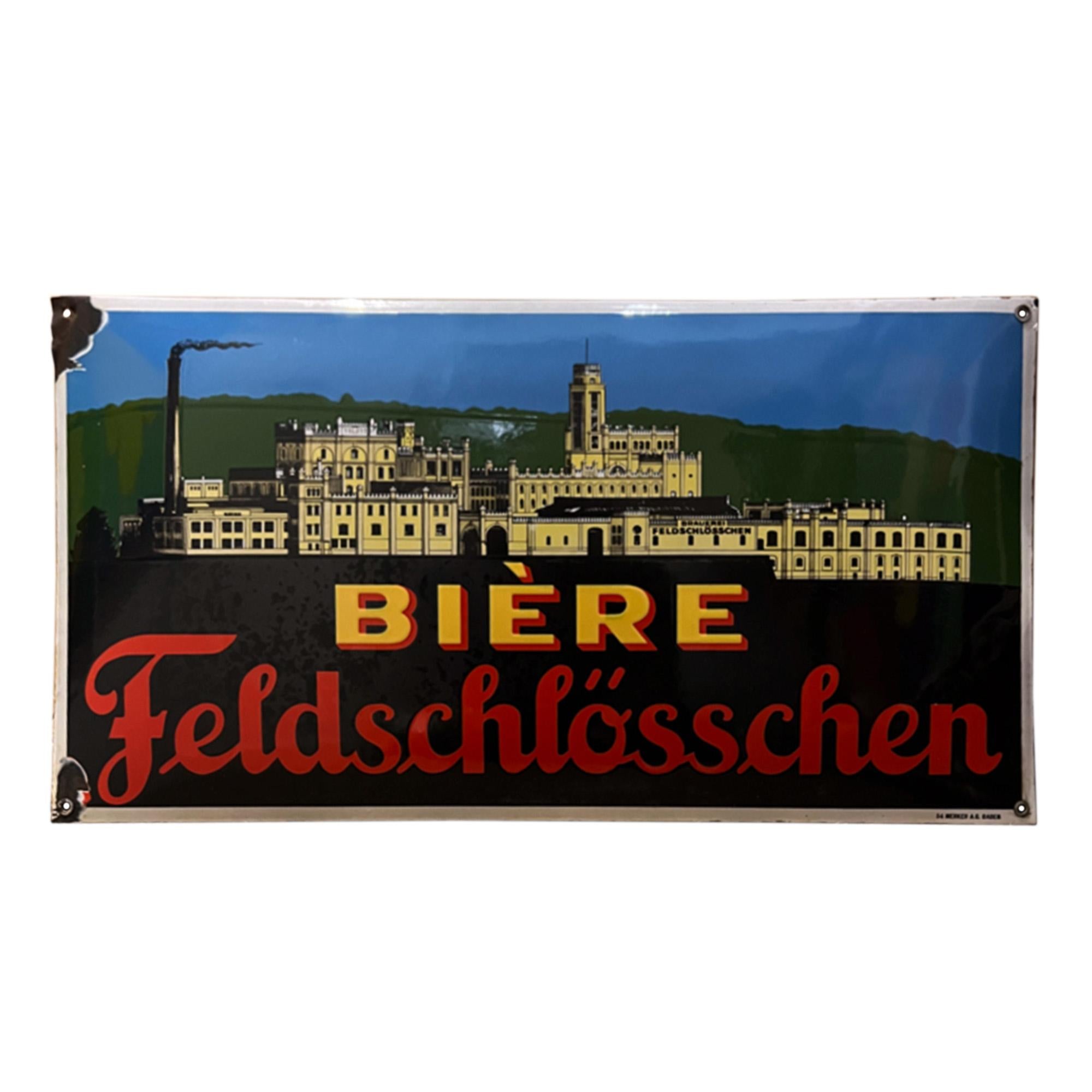 Original Enamel 1950s Sign From The Swiss Brewery of Feldschlösschen In Good Condition In London, GB