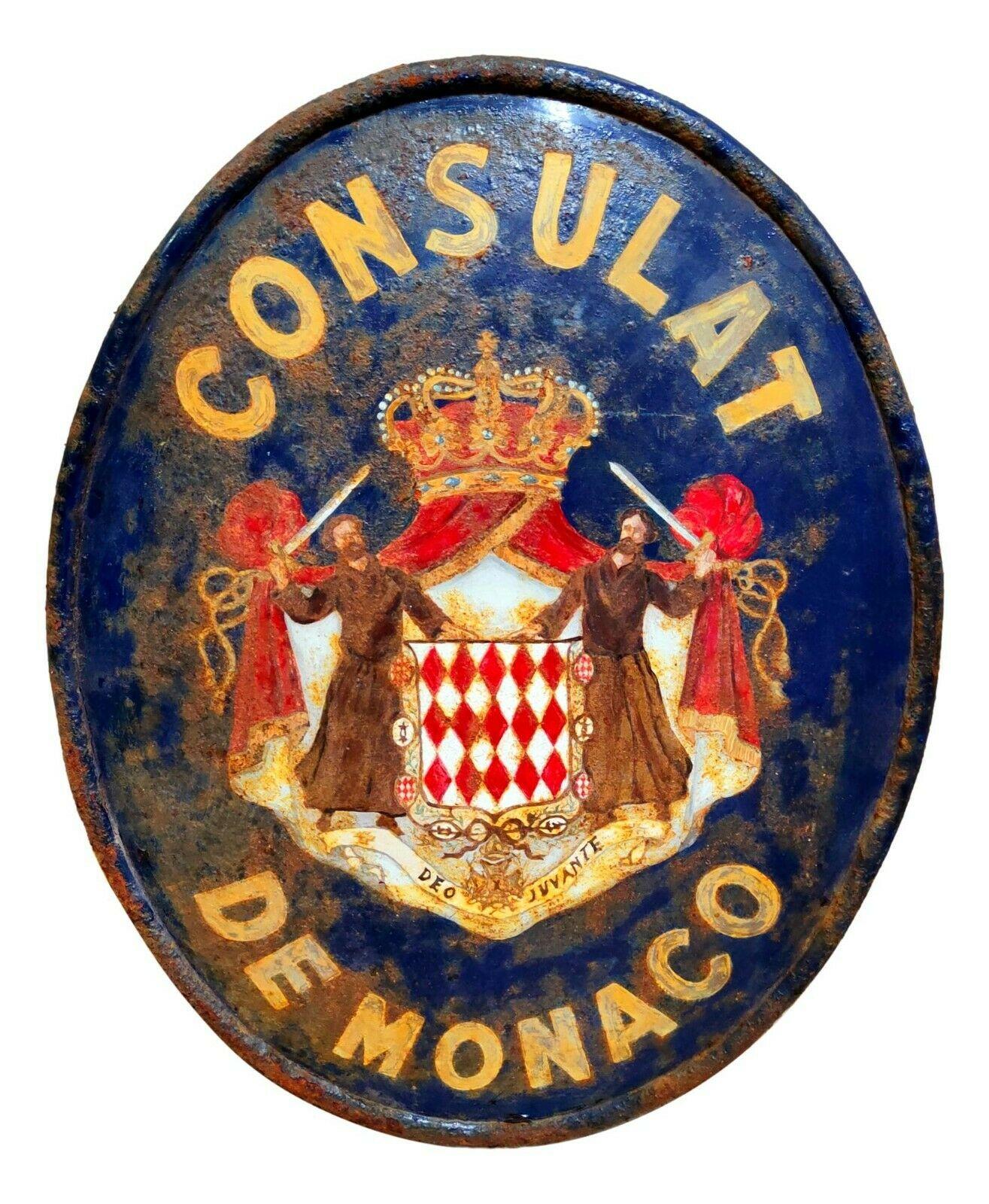 Mid-20th Century Original Enamel Plaque of the Consulate of the Principality of Monaco 1940s