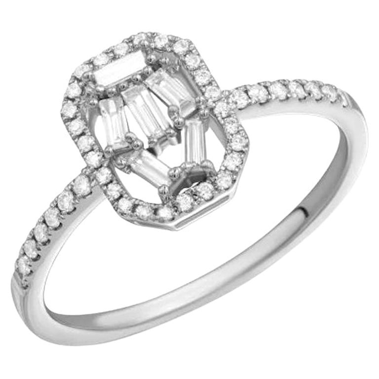 Original Anillo de Compromiso Diamante Blanco Elegante Anillo para Ella Oro Blanco