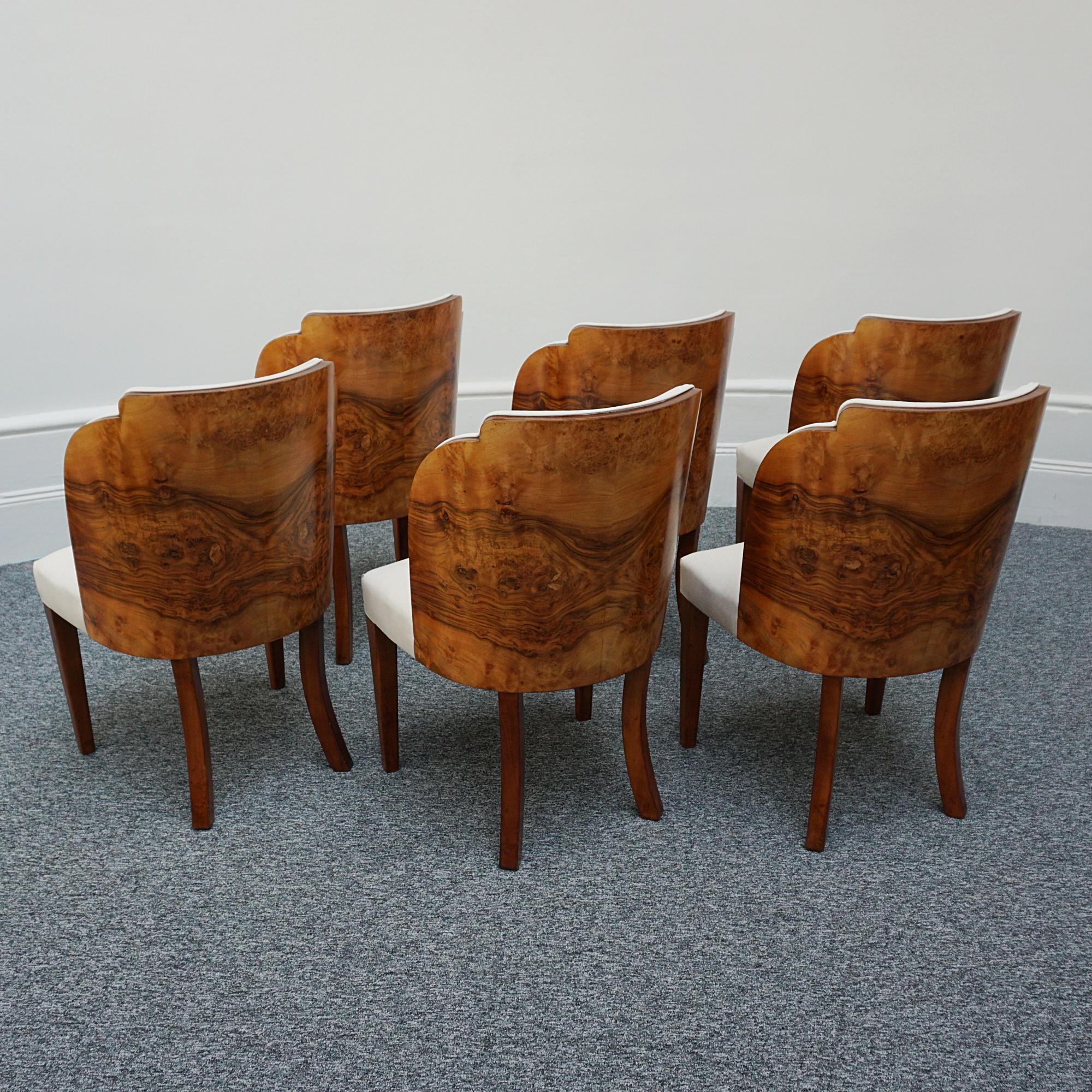 Original English Art Deco Burr Walnut Six Seater Dining Table and Chairs 4