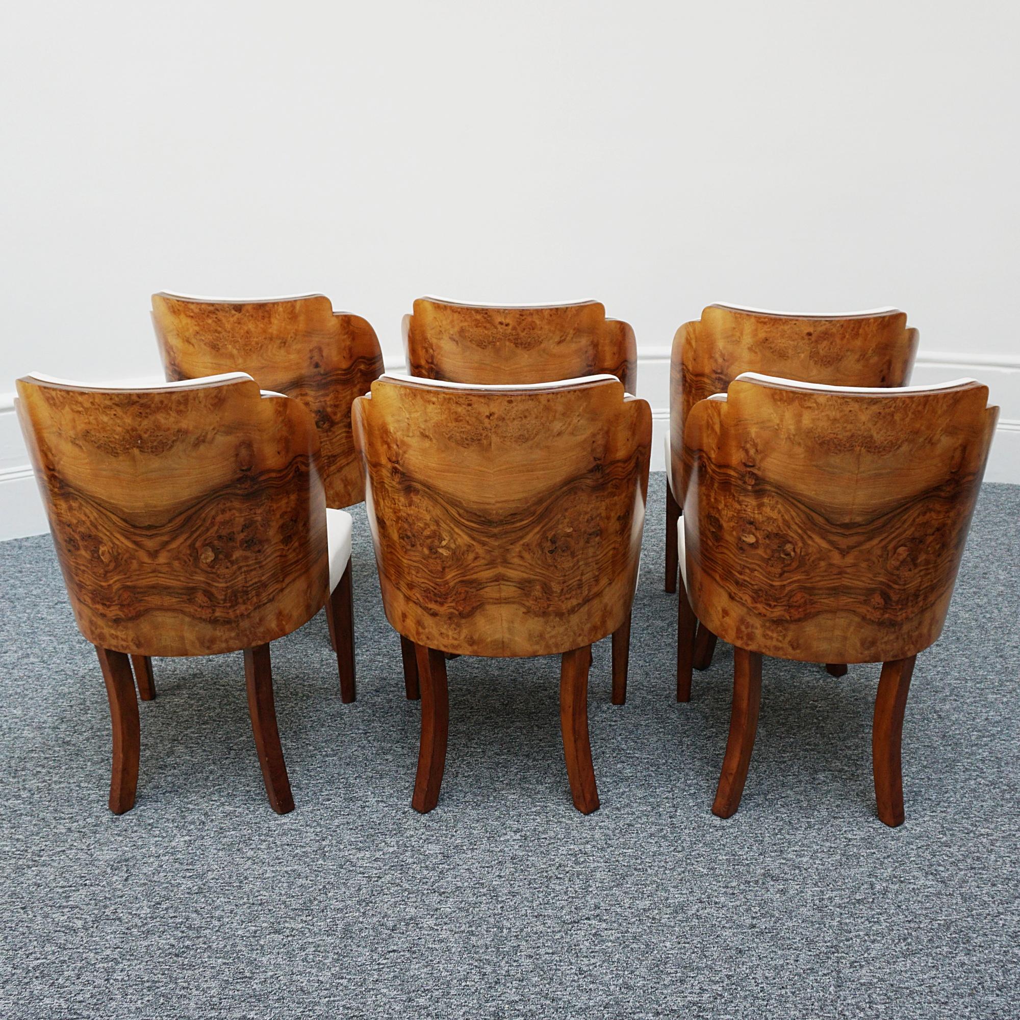 Original English Art Deco Burr Walnut Six Seater Dining Table and Chairs 5