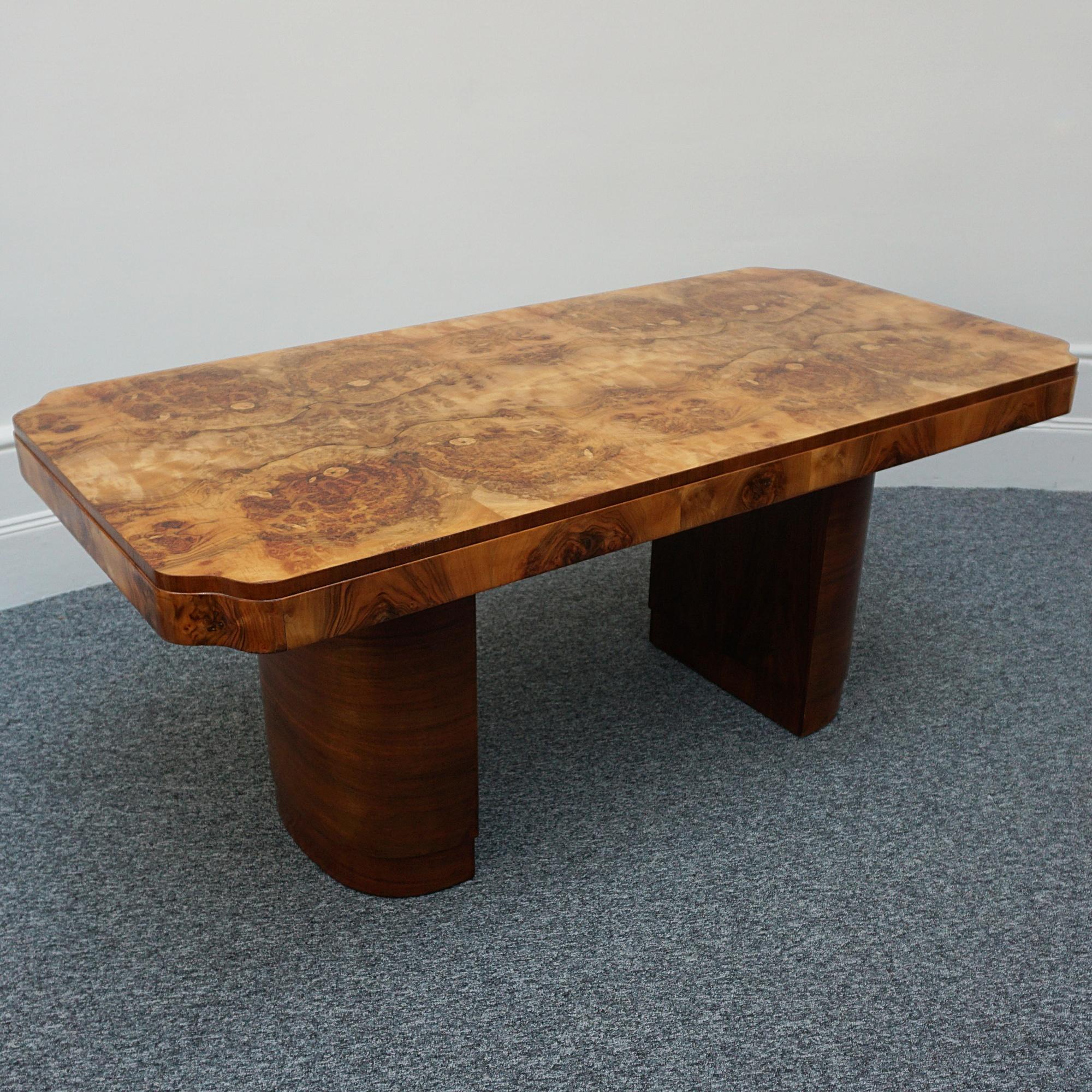 Original English Art Deco Burr Walnut Six Seater Dining Table and Chairs 7