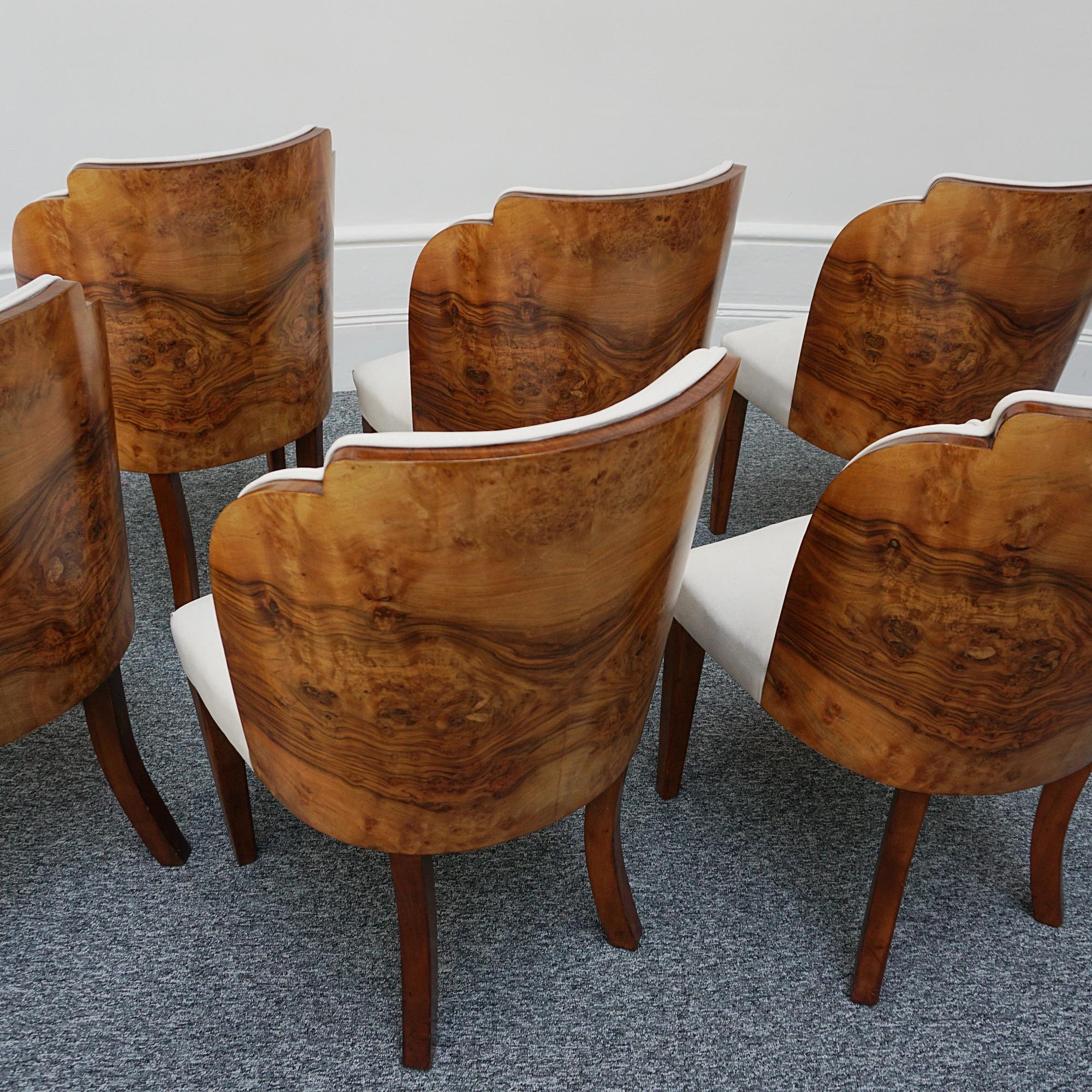 Original English Art Deco Burr Walnut Six Seater Dining Table and Chairs 8