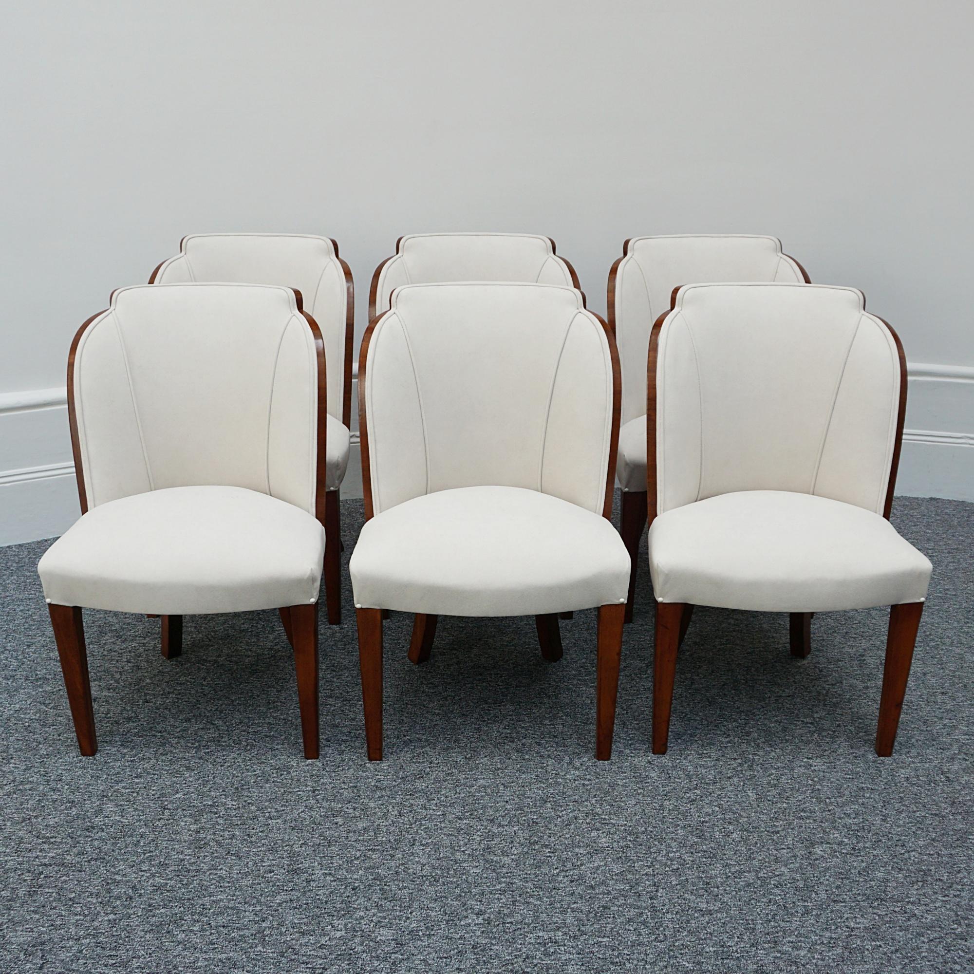 Original English Art Deco Burr Walnut Six Seater Dining Table and Chairs 1
