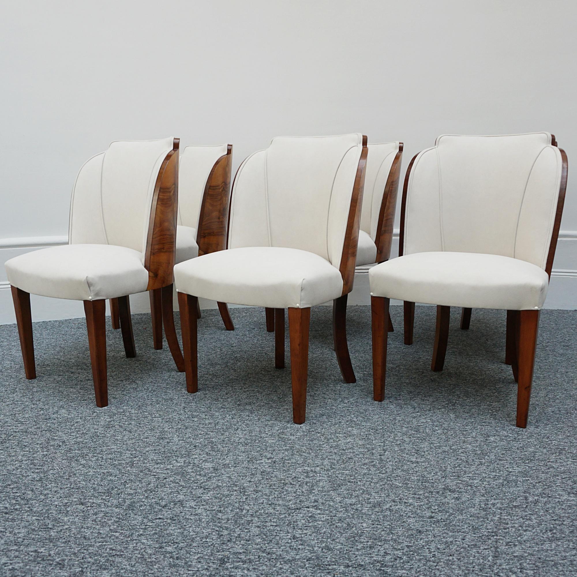 Original English Art Deco Burr Walnut Six Seater Dining Table and Chairs 2