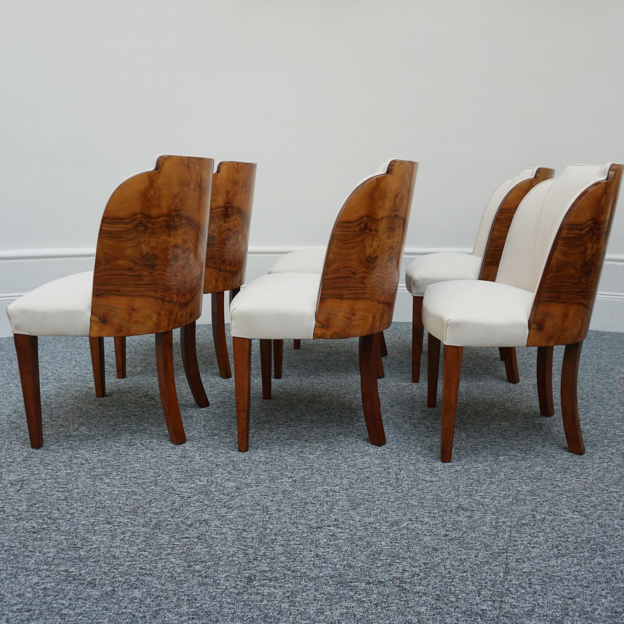 Original English Art Deco Burr Walnut Six Seater Dining Table and Chairs 3
