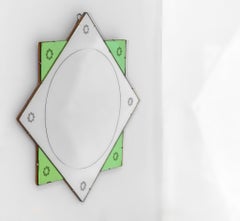 Original English Art Deco Eight Pointed Wall Mirror Green 1930
