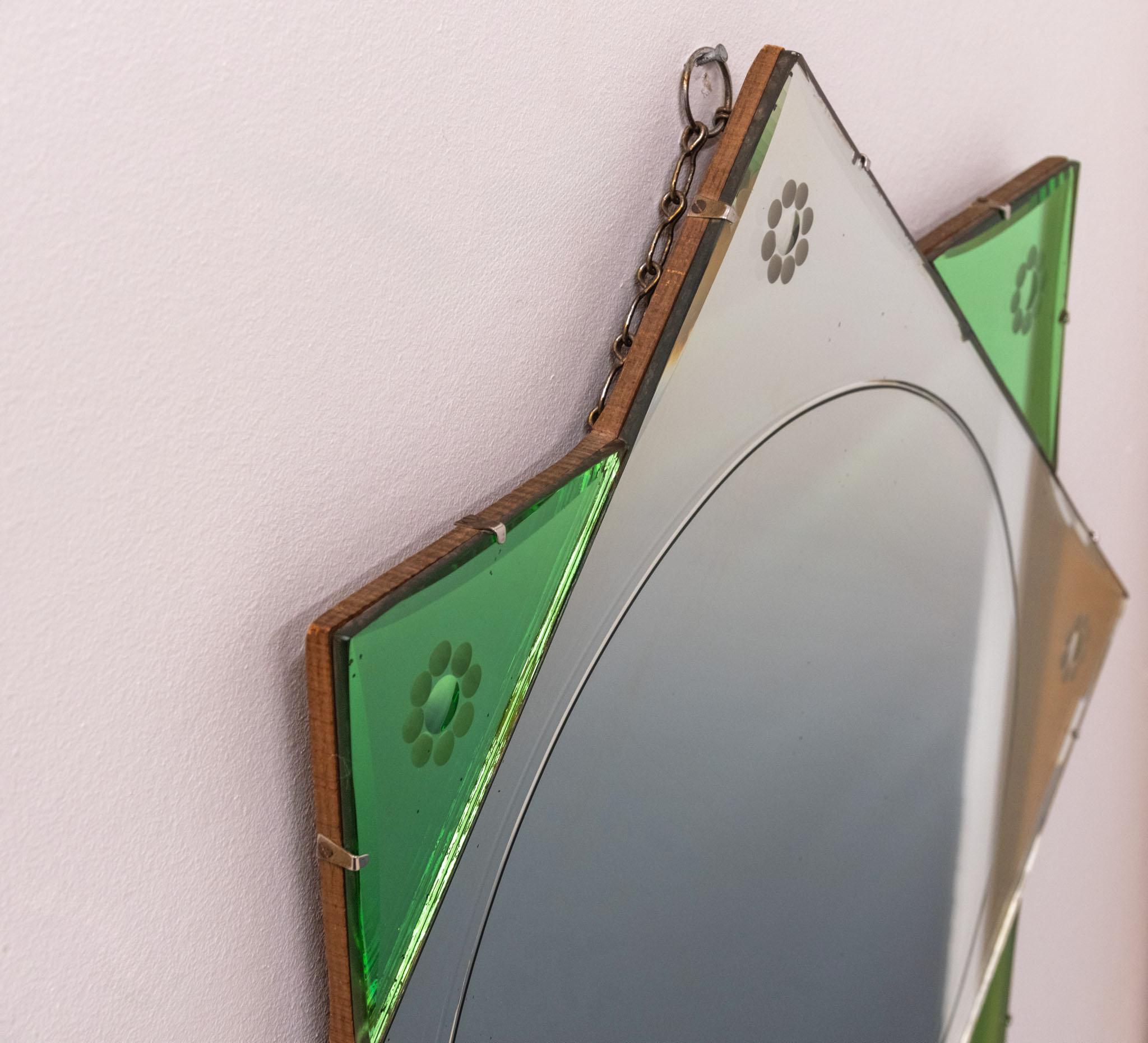 Art Déco Originale Art Deco Mirror a otto punte inglese Greene & Greene 1930 in vendita